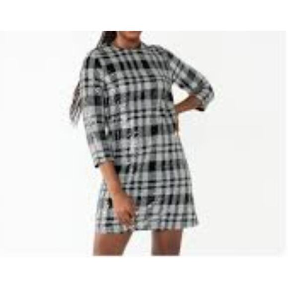 Draper James RSVP Womens SZ 14 Sequin Black/White Plaid Lined Shift Dress Party - Picture 1 of 11